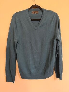Express Men’s Teal V-Neck Sweater - Deep Teal Blue